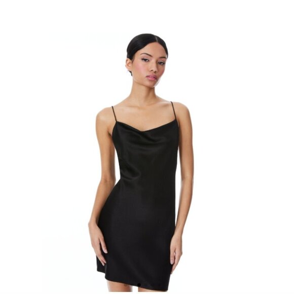 NWT Alice + Olivia Harmony Mini Slipdress, black, size 2 - Picture 3 of 7